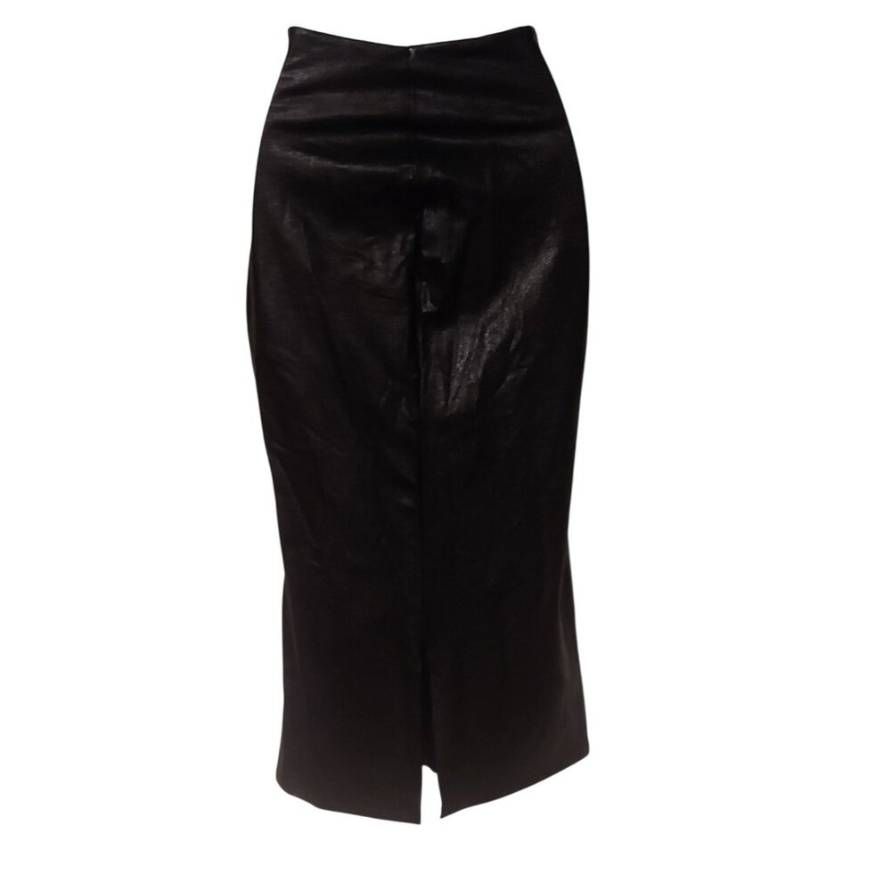 Commando Black Faux Leather Witchy Gothic Pencil Skirt W/Slit - Picture 2 of 6